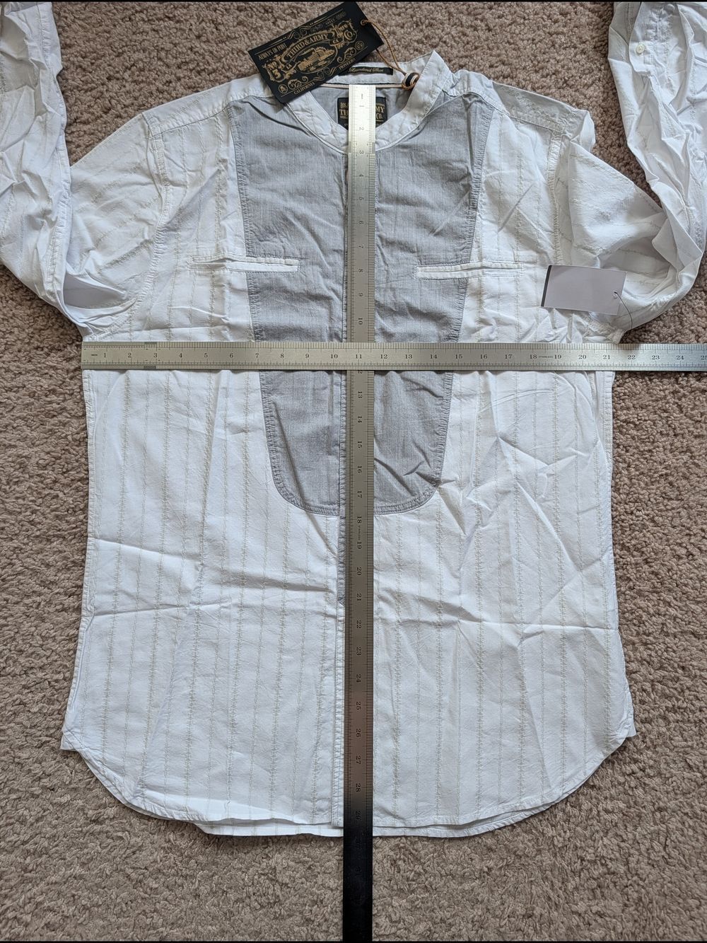 Third & Army Mens White Gray Deadstock Button Down Striped Shirt NWT Size Medium - Picture 7 of 8